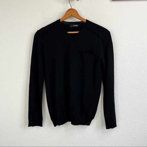 The Kooples Slit Slip Pocket V Neck Lambswool Sweater - Picture 2 of 9